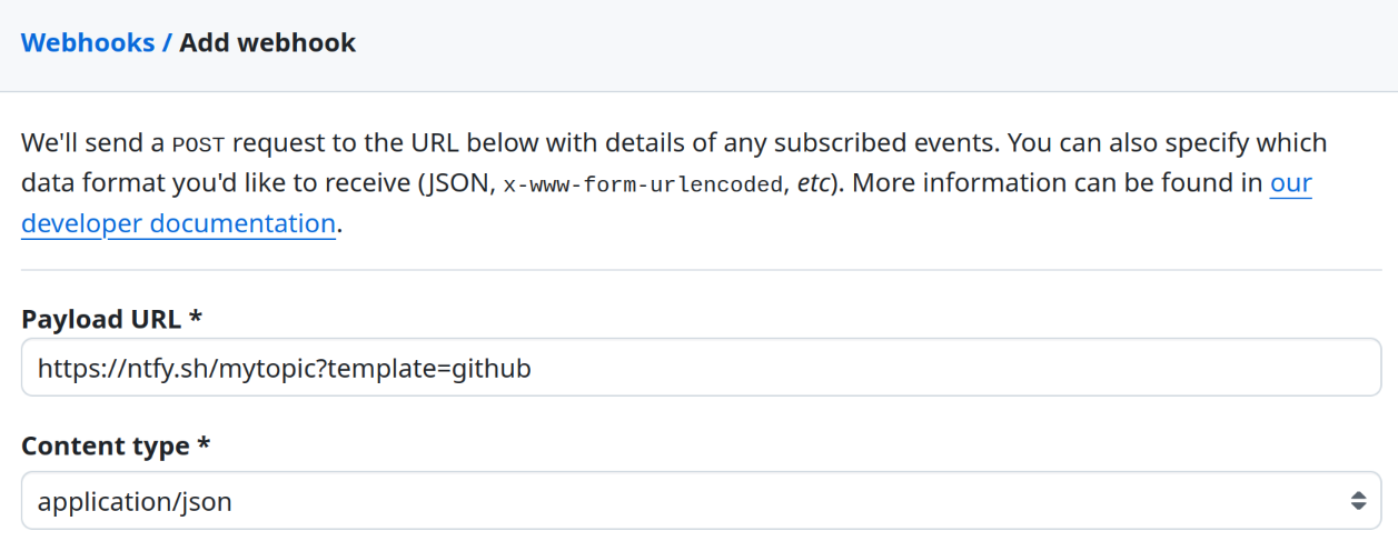 GitHub webhook config